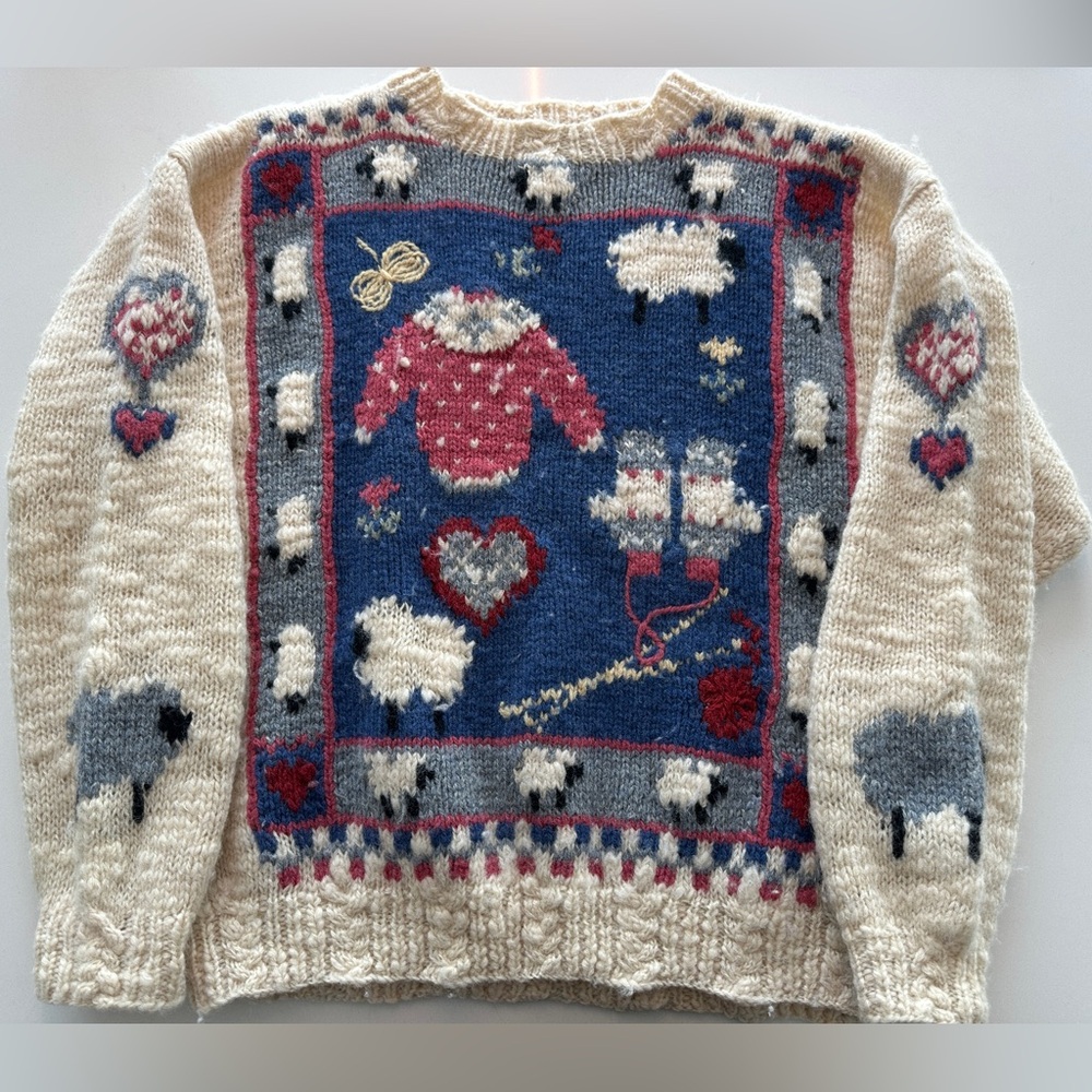 Woolrich Vintage Cozy Sheep Pattern Sweater - Cream and Blue
